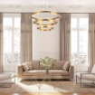 Immagine di Lampadario Salotto 3 Cerchi Led Castle Oro 80w 3000k Dimmerabile Smarter Lighting