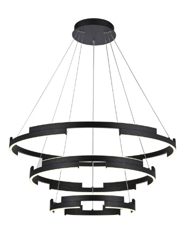 Immagine di Lampadario Soggiorno Nero 3 Cerchi Led 80w 3000k Dimmerabile Castle Smarter