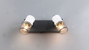 Immagine di Faretto Industrial Tosh Spots Orientabili 2xE14 Effetto Legno Bianco con Gabbia Metallica Trio Lighting