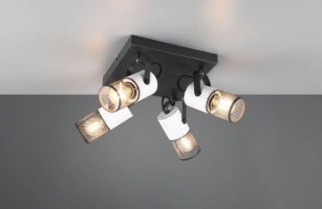 Immagine di Plafoniera Industrial  Tosh 4 Faretti E14 in Legno Bianco e Gabbia Metallica Orientabili Trio Lighting
