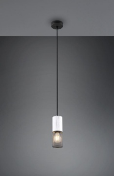 Immagine di Piccola Lampada a Sospensione Tosh Gabbia Metallica con Inserto Legno Bianco Trio Lighting 