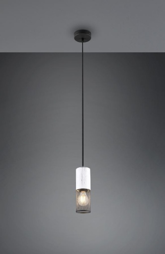Immagine di Piccola Lampada a Sospensione Tosh Gabbia Metallica con Inserto Legno Bianco Trio Lighting 