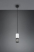 Immagine di Piccola Lampada a Sospensione Tosh Gabbia Metallica con Inserto Legno Bianco Trio Lighting 