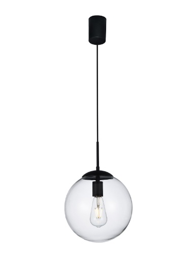 Immagine di Lampadario Pendente Boccia Vetro Trasparente 25 cm Global Nero Smarter Lighting