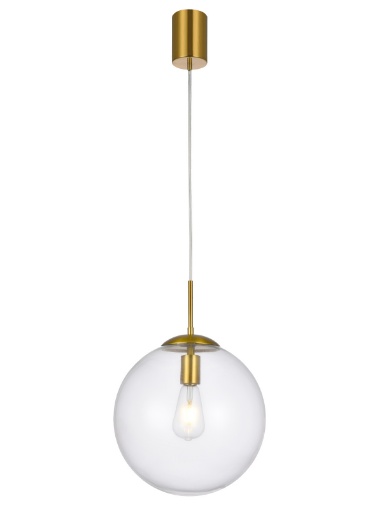 Immagine di Lampadario Cucina Sfera Boccia Vetro Trasparente 30 cm Global Ottone Smarter Lighting