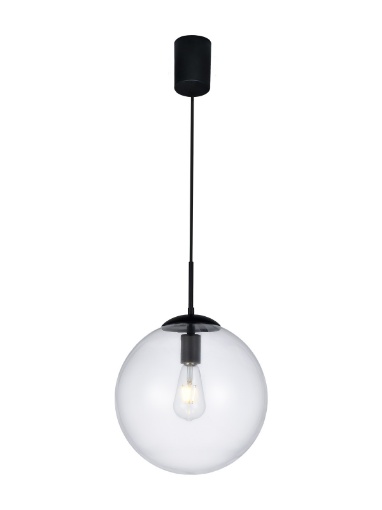 Immagine di Lampadario Cucina Sfera Boccia Vetro Trasparente 30 cm Global Nero Smarter Lighting