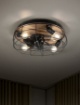 Immagine di Ventilatore Rustico con Gabbia Metallica Nera e Base Effetto Legno Trondheim 4xE27 Trio Lighting 