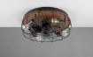 Immagine di Ventilatore Rustico con Gabbia Metallica Nera e Base Effetto Legno Trondheim 4xE27 Trio Lighting 