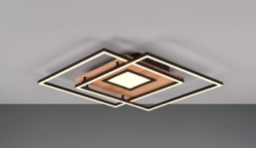 Immagine di Plafoniera Applique Base Legno e Quadrati Neri Led Dimmer CCT con Telecomando Via Trio Lighting 