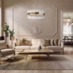Immagine di Lampadario Contemporaneo Rotondo 60 cm Ottone Antico Con Canne Vetro Lido Smarter