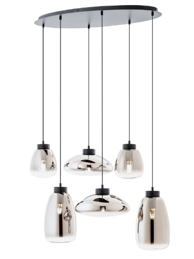 Immagine di Lampadario 6 Luci Vetri Fume Per Soggiorno Moderno Luke Smarter
