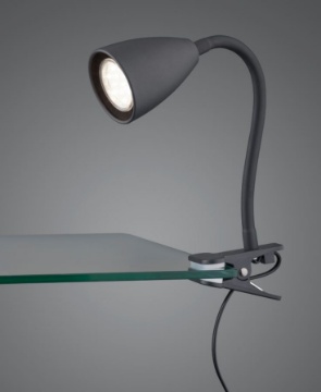 Immagine di Lampada Nera da Scrivania con Morsetto e Braccio Flessibile Wanda 1xGU10 Trio Lighting