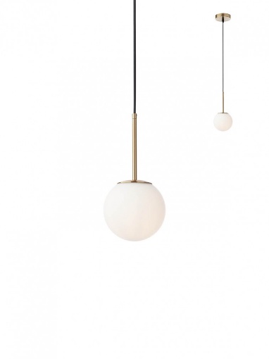 Immagine di Lampadario Da Comodino Oro Con Sfera Bianca Pendente 15 cm Niva Smarter