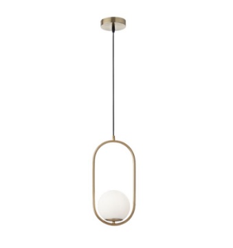 Immagine di Lampadario Pendente Ovale Oro Per Comodini Con Sfera Vetro Bianco Niva Smarter