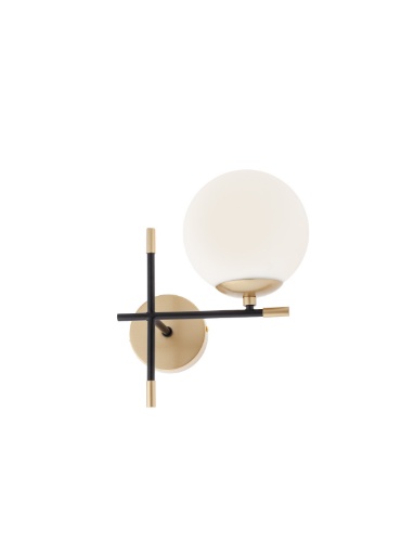 Immagine di Applique Stile Contemporaneo Nero Oro Sfera Vetro Bianco Essential Smarter