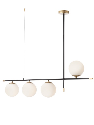 Immagine di Lampadario Oro Nero Per Tavolo Pranzo Con Sfere Vetro Bianco Essential Smarter