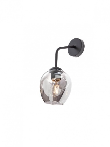 Immagine di Applique Moderna Braccio Curvo Nero Coppa Vetro Fume E27 Pierce Smarter
