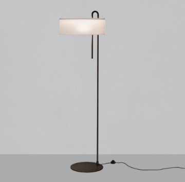Immagine di Piantana Moderna Fusto Nero con Paralume Circolare Cotone Bianco Clip ACB 
