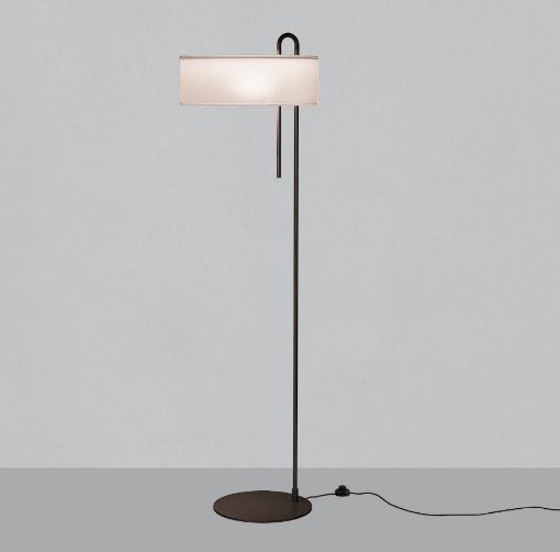Immagine di Piantana Moderna Fusto Nero con Paralume Circolare Cotone Bianco Clip ACB 