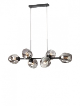 Immagine di Lampadario Da Salotto Lineare 6 Luci Nero Coppe Vetro Fume Pierce Smarter