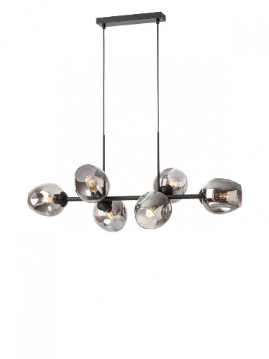 Immagine di Lampadario Da Salotto Lineare 6 Luci Nero Coppe Vetro Fume Pierce Smarter