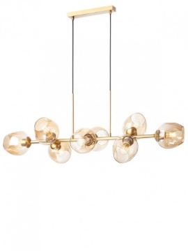 Immagine di Lampadario Tavolo Da Pranzo Oro 8 Luci Coppe Vetro Cognac Pierce Smarter