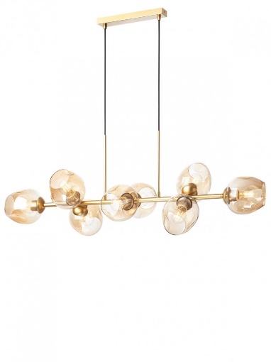 Immagine di Lampadario Tavolo Da Pranzo Oro 8 Luci Coppe Vetro Cognac Pierce Smarter