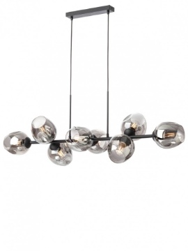 Immagine di Lampadario Tavolo Da Pranzo Nero 8 Luci Coppe Vetro Fume Pierce Smarter