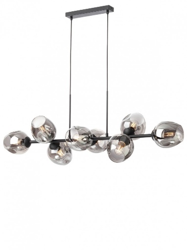 Immagine di Lampadario Tavolo Da Pranzo Nero 8 Luci Coppe Vetro Fume Pierce Smarter