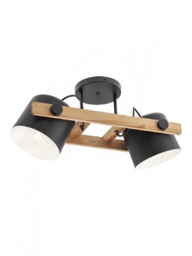 Immagine di Plafoniera Legno Metallo Nero Industrial 2 Luci Direzionabili E27 Pooh Smarter
