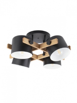 Immagine di Plafoniera Legno Metallo Nero Industrial 4 Luci Orientabili E27 Pooh Smarter