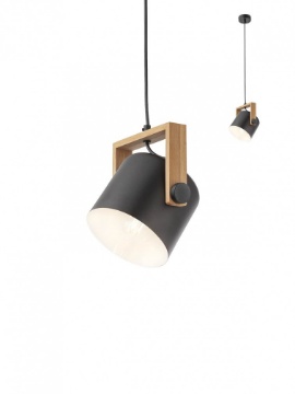 Immagine di Sospensione Industrial Orientabile Legno Metallo Nero E27 Pooh Smarter