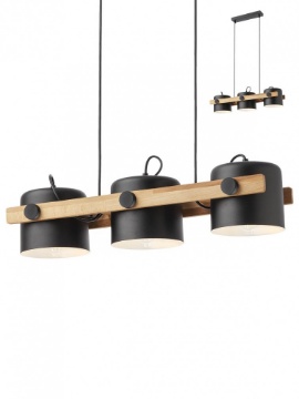 Immagine di Lampadario 3 Luci Orientabili Per Tavolo Industrial Legno Metallo Nero Pooh Smarter
