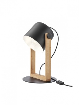 Immagine di Lampada Da Tavolo Industrial Orientabile Legno Metallo Nero E27 Pooh Smarter