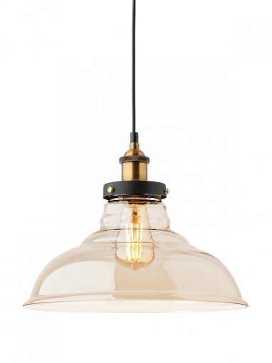 Immagine di Sospensione Per Cucina Bronzo Vintage Campana Vetro Ambra 35 cm Saville Smarter