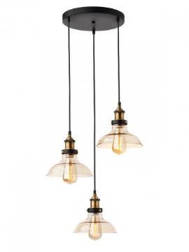 Immagine di Lampadario Per Tavolo Pranzo Bronzo Vintage Vetri Ambra 3 Luci Saville Smarter
