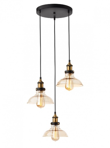 Immagine di Lampadario Per Tavolo Pranzo Bronzo Vintage Vetri Ambra 3 Luci Saville Smarter