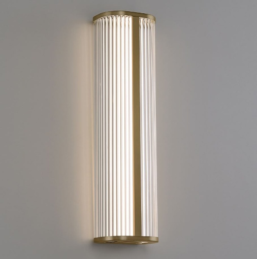 Immagine di Lampada da Parete Oro Diva Cilindro Effetto Rigato Led 18w CCT H60 cm IP44 ACB