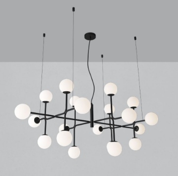 Immagine di Lampadario Nero Doris 20 Sfere Vetro Bianco Opale G9 L155 cm ACB 
