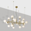 Immagine di Grande Lampadario Per Salone Doris Oro 20 Sfere Vetro Bianco ACB