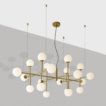 Immagine di Grande Lampadario Per Salone Doris Oro 20 Sfere Vetro Bianco ACB