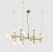 Immagine di Grande Lampadario Per Salone Doris Oro 20 Sfere Vetro Bianco ACB