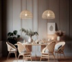 Immagine di Sospensione Struttura Bianca Vintage Evens Paralume Rattan Naturale Ø45 cm ACB
