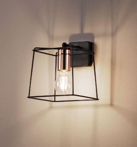Immagine di Applique Da Parete Gabbia Cubo Nero Stile Industriale Sketch Smarter