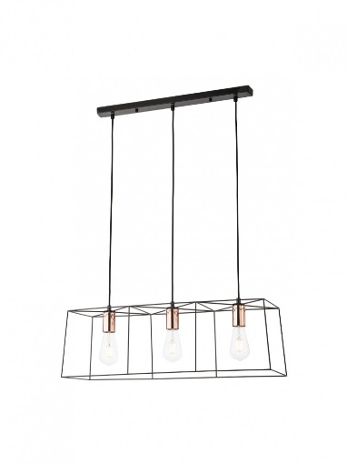 Immagine di Lampadario Squadrato Industriale Nero Per Tavolo Soggiorno 3 Luci Sketch Smarter