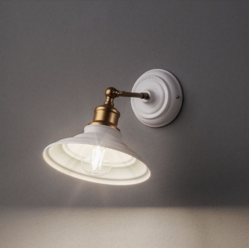 Immagine di Applique Stile Industriale Retro Piatto Bianco Oro Orientabile Spinner Smarter