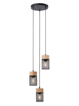 Immagine di Lampadario Cilindri 3 Luci Legno e Metallo Nero Per Tavolo Stem Smarter