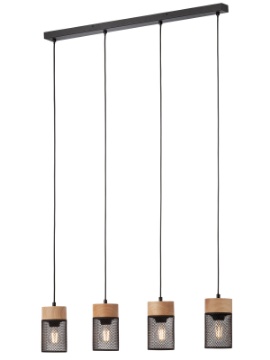 Immagine di Lampadario Binario 4 Luci Nero Per Soggiorno Rete Metallo Legno Stem Smarter