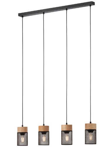 Immagine di Lampadario Binario 4 Luci Nero Per Soggiorno Rete Metallo Legno Stem Smarter