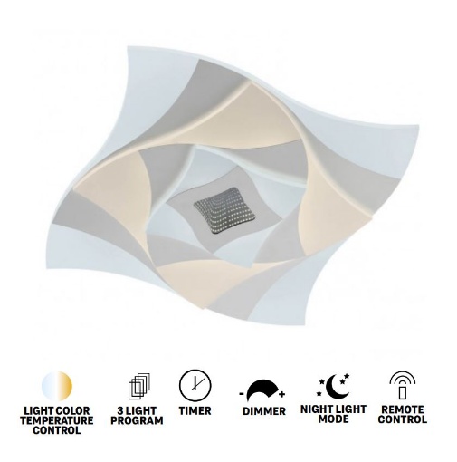 Immagine di Plafoniera Rombo Led Dimmerabile 63w Da Luce Calda A Fredda Con Telecomando Stratos